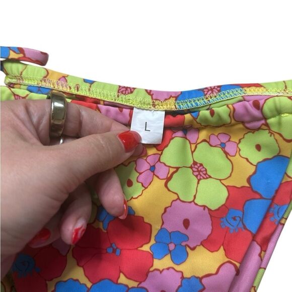Triangle Cheeky Bright Floral Print Bikini Large Multicolor - Picture 5 of 6